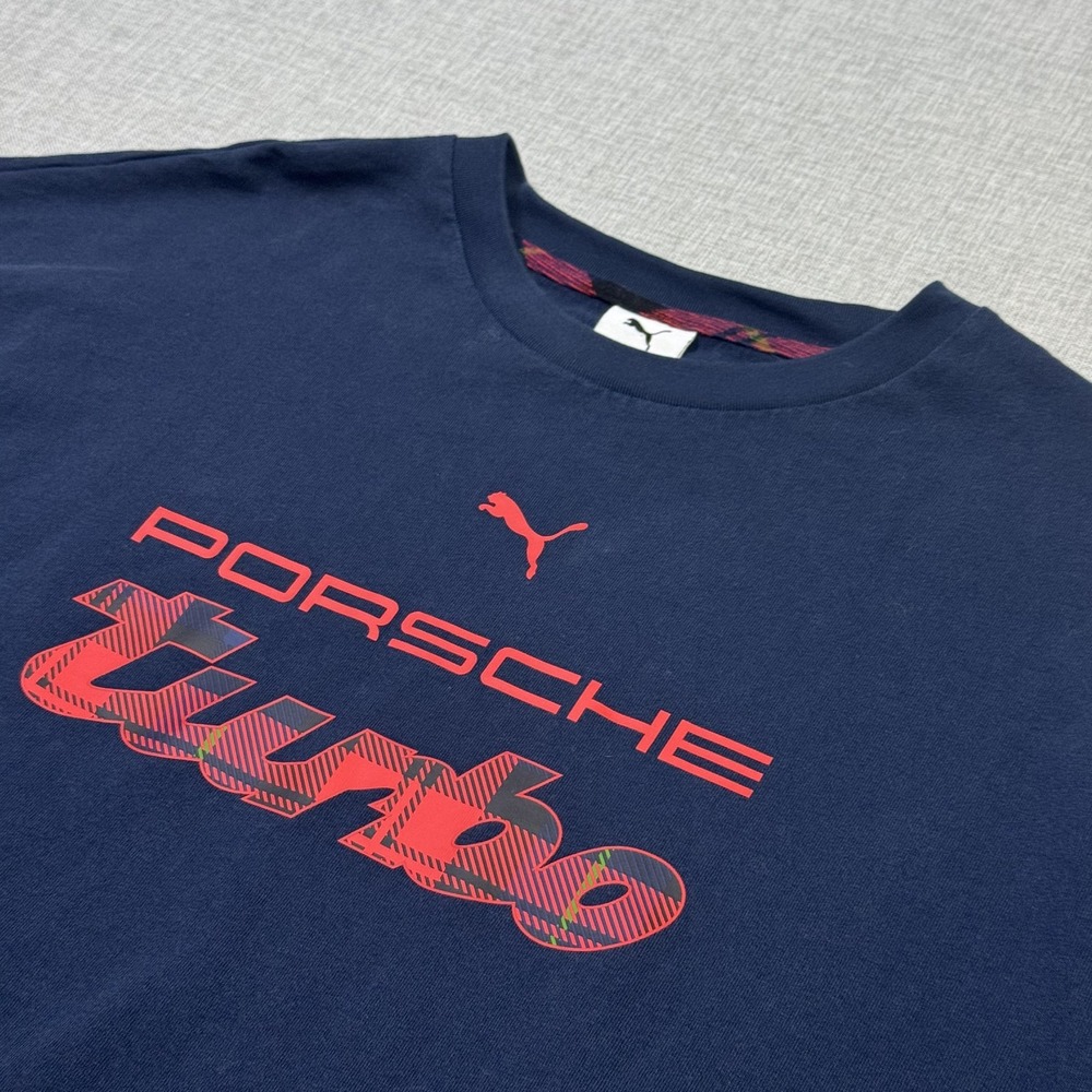 Puma Porsche Turbo T-Shirt Mens XL Blue Crew Neck Cotton Graphic Short Sleeve